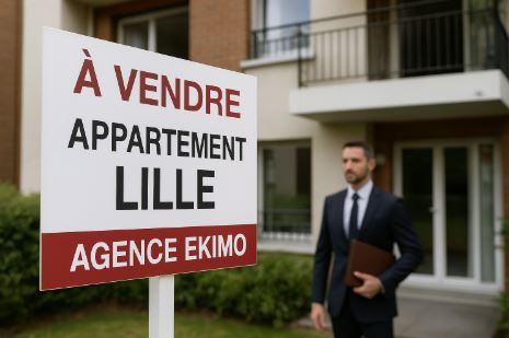 Photo d'un agent devant un panneau immobilier à Lille